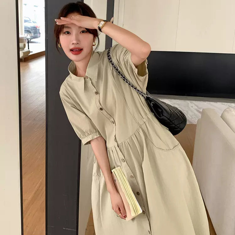 ナチュラルグリーンシャツワンピース