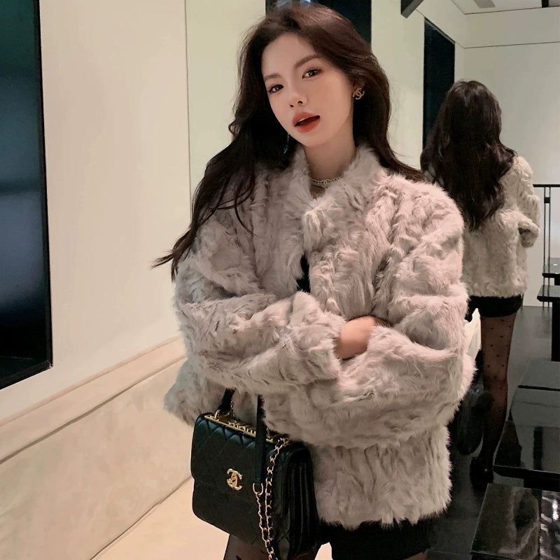 フェイクミンクスタンドカラージャケット(3colors)