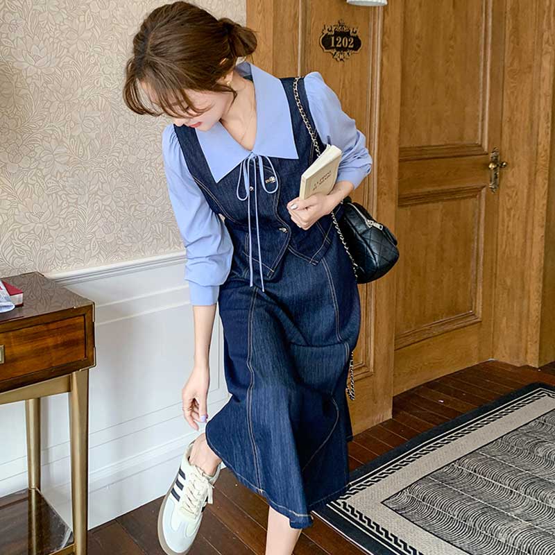 レイヤード風デニムワンピース