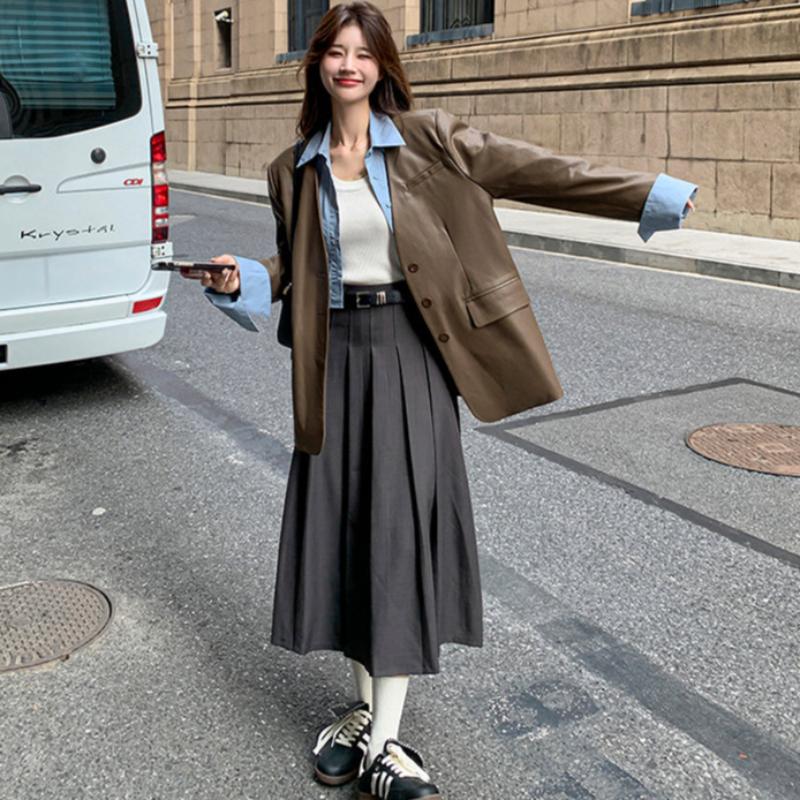 ノーカラーVラインPUレザージャケット