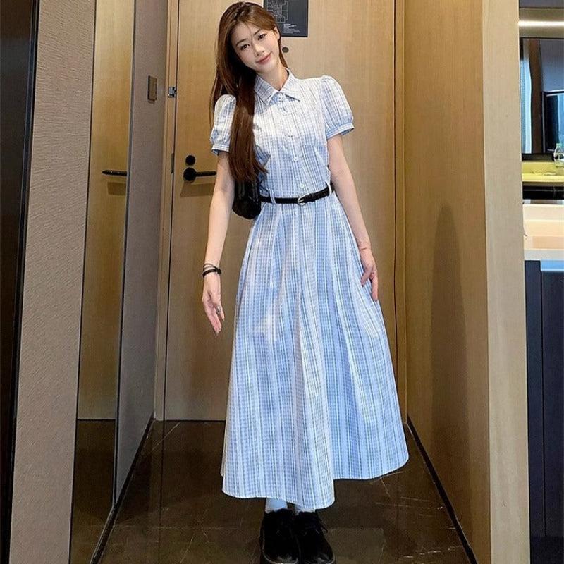 レトロチェックパフスリーブワンピース