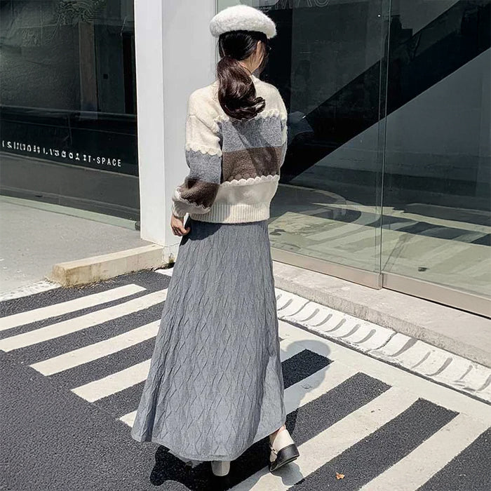 ジオメトリック柄フレアニットスカート(4colors)