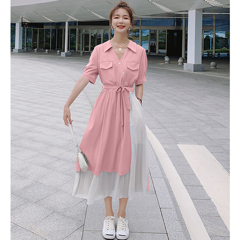 【即納】レイヤード風シャツワンピース(4colors)