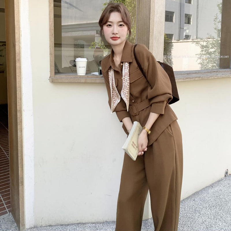 ウエストベルトシャツ×ワイドパンツセットアップ(2colors)