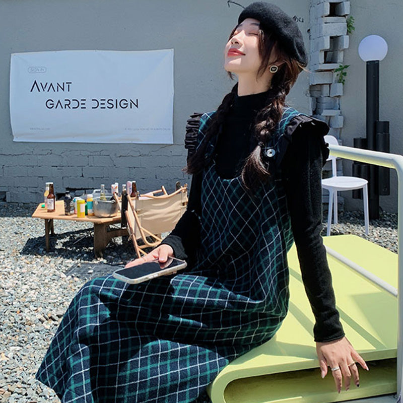 Aラインチェック柄ジャンパースカート(2colors)