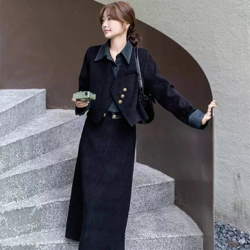 コーデュロイフェイクジャケット×スカートセットアップ