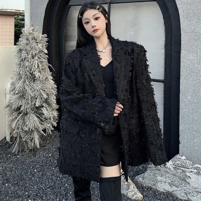 シャギーフリンジテーラードジャケット