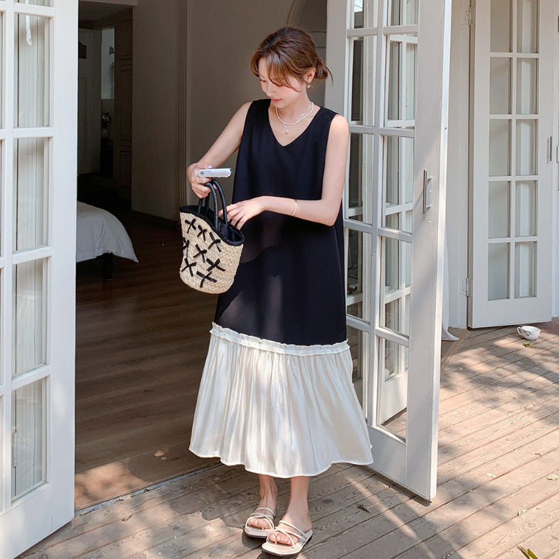 バイカラーノースリーブワンピース