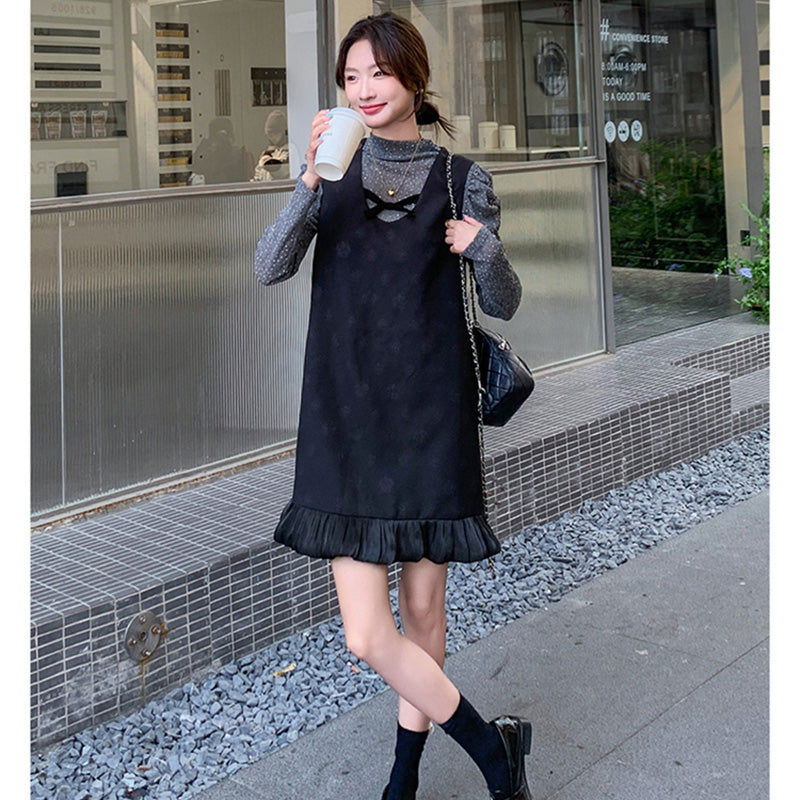 パフスリーブ×裾フリルミニワンピース