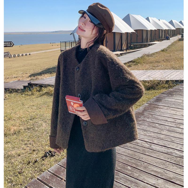 ノーカラーウールショートコート