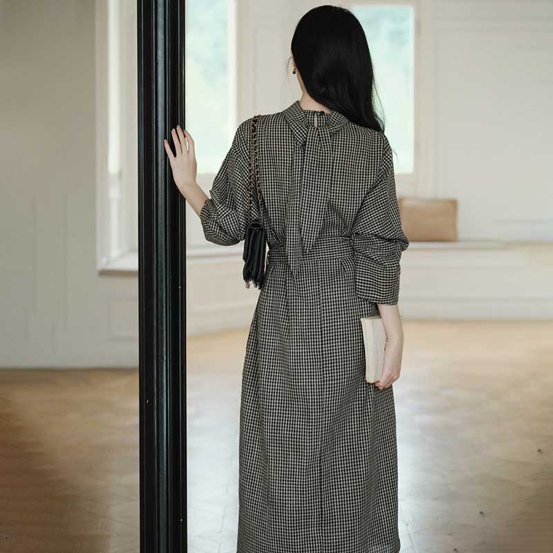 ウエストリボンチェックワンピース