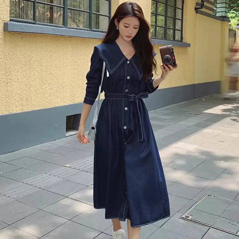 ビッグカラーデニムワンピース