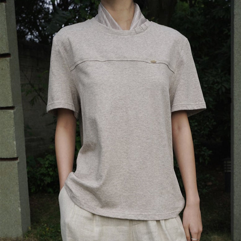 スカーフ付きカラーデザインTシャツ (3colors)