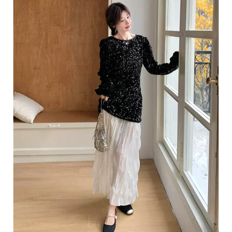 ラメトップス×ワッシャースカートドッキングワンピース