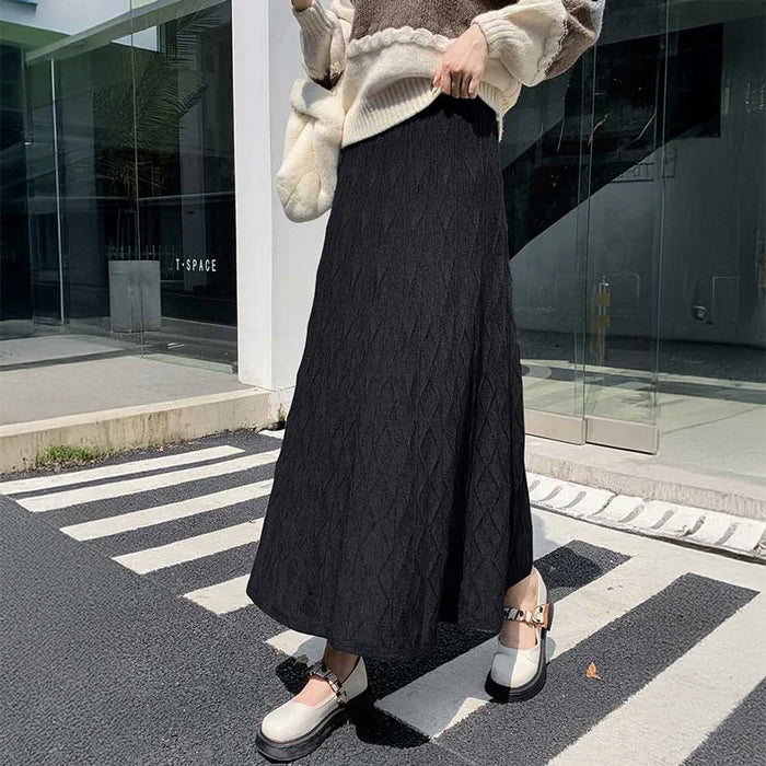 ジオメトリック柄フレアニットスカート(4colors)