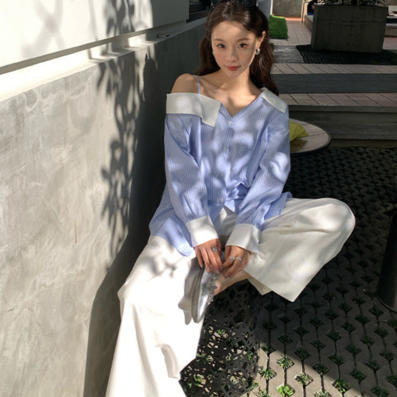 アシンメトリー配色カラーシャツ(2colors)