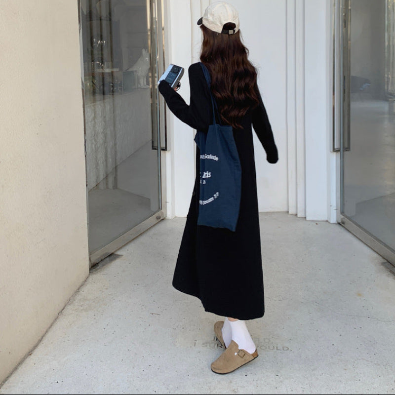 Vネックリラクシーロングニットワンピース(2colors)