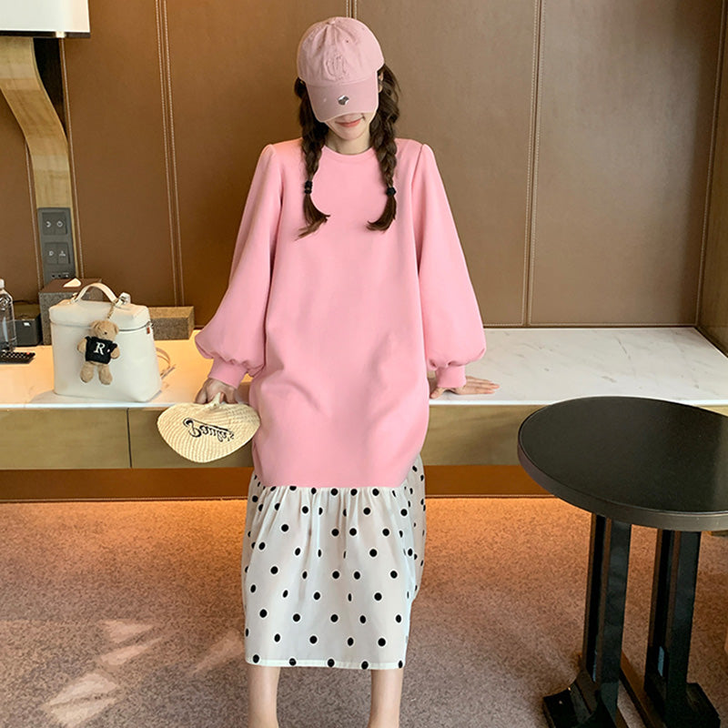 ランタンスリーブドットフリル切替スウェットワンピース