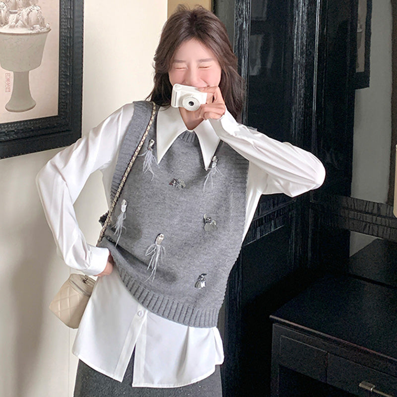 2way シャツ×ニットベストセット