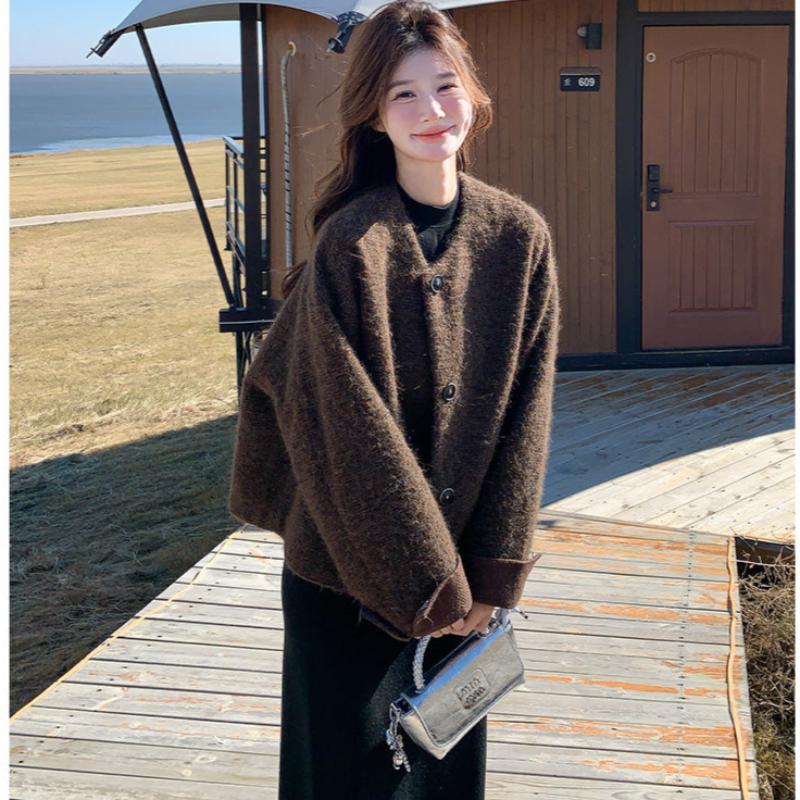 ノーカラーウールショートコート