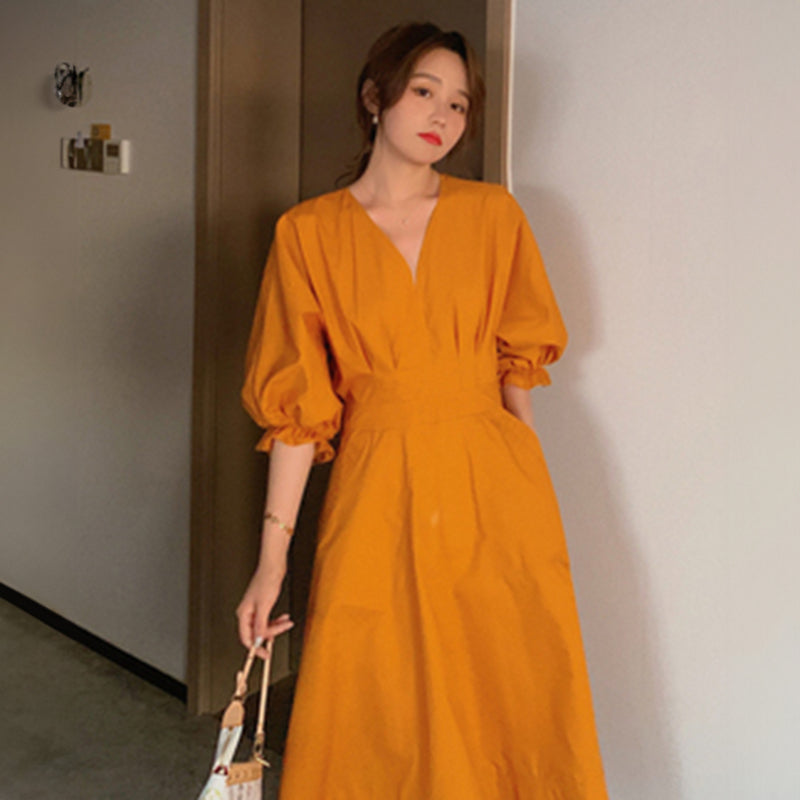 パフスリーブフレアワンピース(2colors)