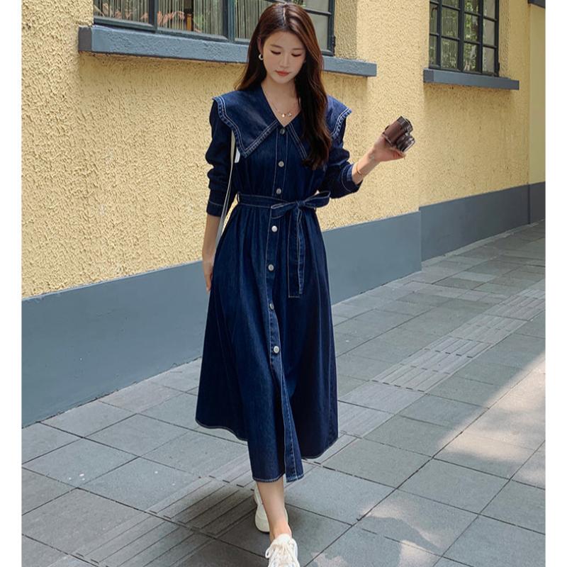 ビッグカラーデニムワンピース