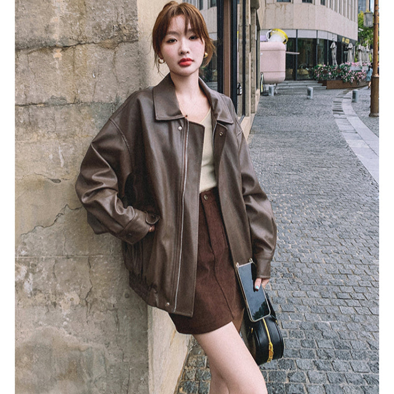 オーバーサイズフェイクレザージャケット(2colors)