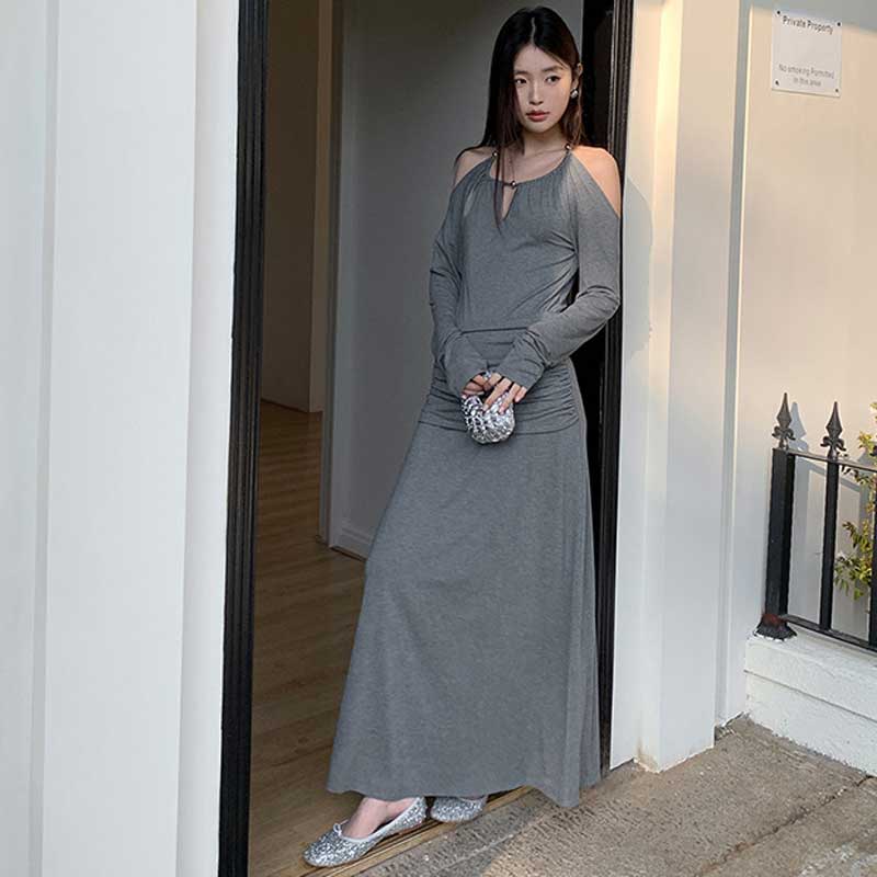 ホルターネックドレープワンピース(2colors)