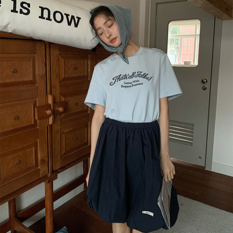 ショール付フロントロゴTシャツ(3colors)