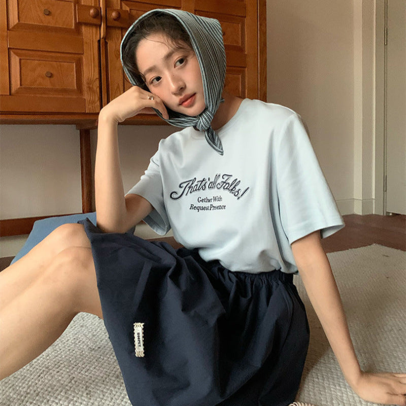 ショール付フロントロゴTシャツ(3colors)