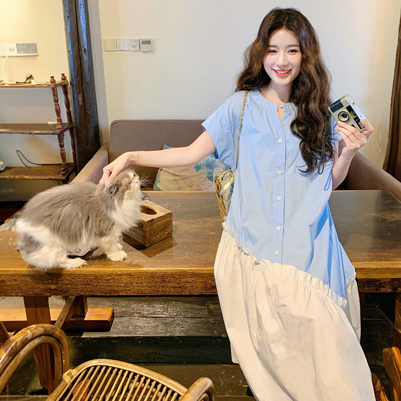 アシンメトリー切り替えシャツワンピース