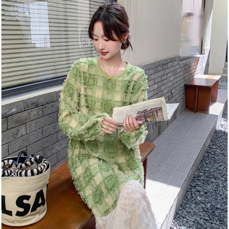 グリーンエンボスチェックワンピース