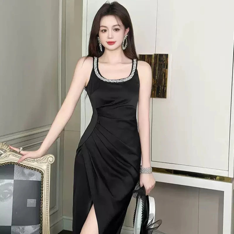 ビジューショルダースリットドレス