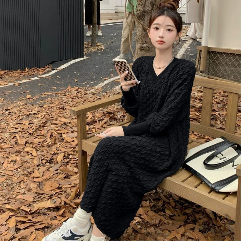 ケーブルデザインVネックワンピース