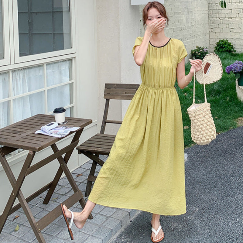 【即納】パフスリーブシャーリングワンピース