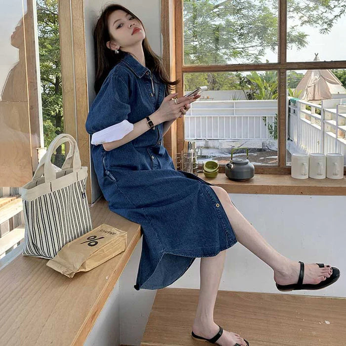 ワークスタイルデニムシャツワンピース