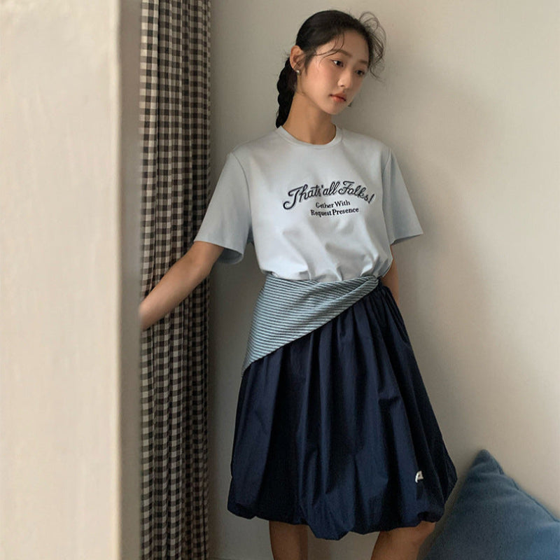 ショール付フロントロゴTシャツ(3colors)