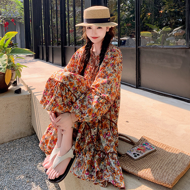 小花柄ティアードワンピース