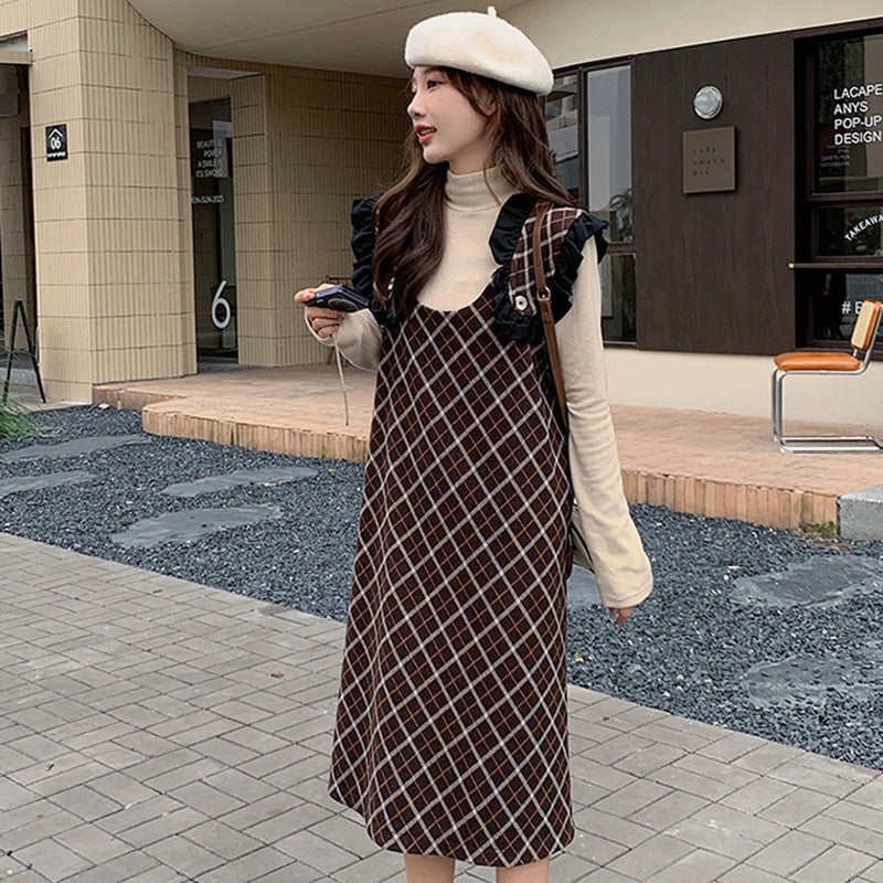 Aラインチェック柄ジャンパースカート(2colors)