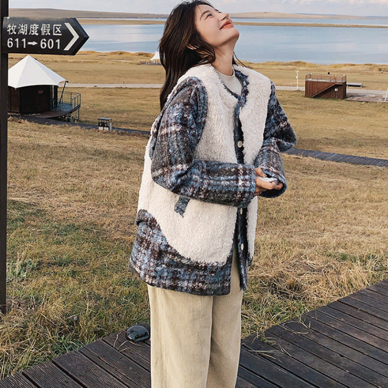 ボアベスト×中綿入りツイードジャケット