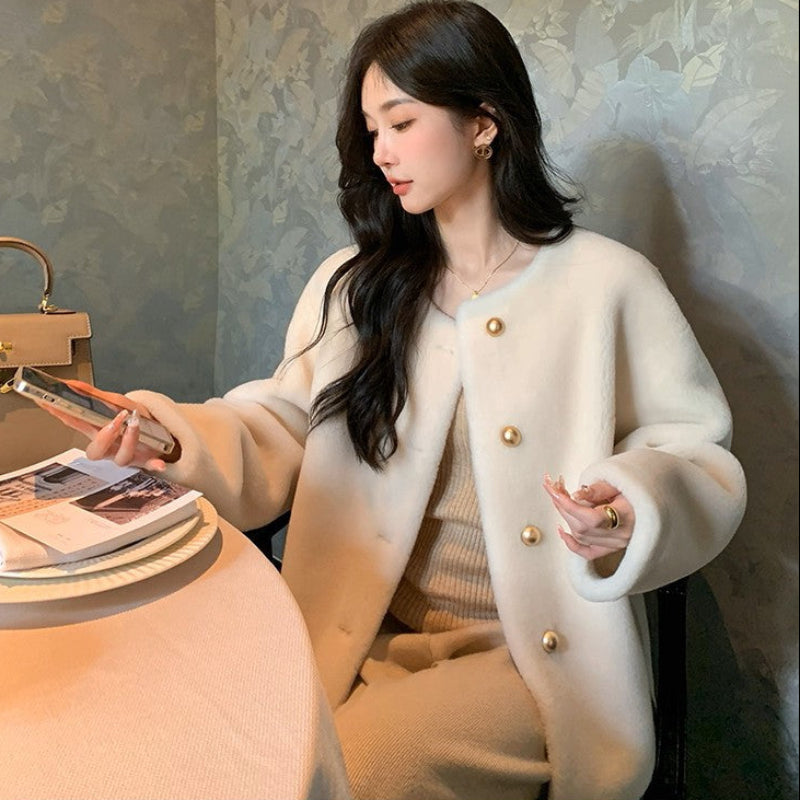 ゴールドボタンウールショートコート(2colors)