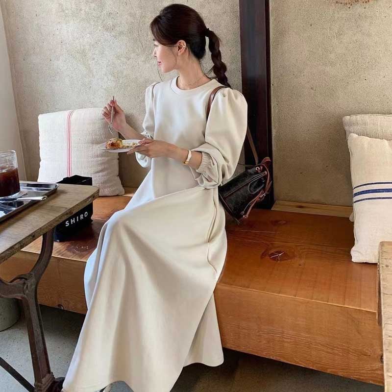 ボリューム袖Aラインワンピース(3colors)