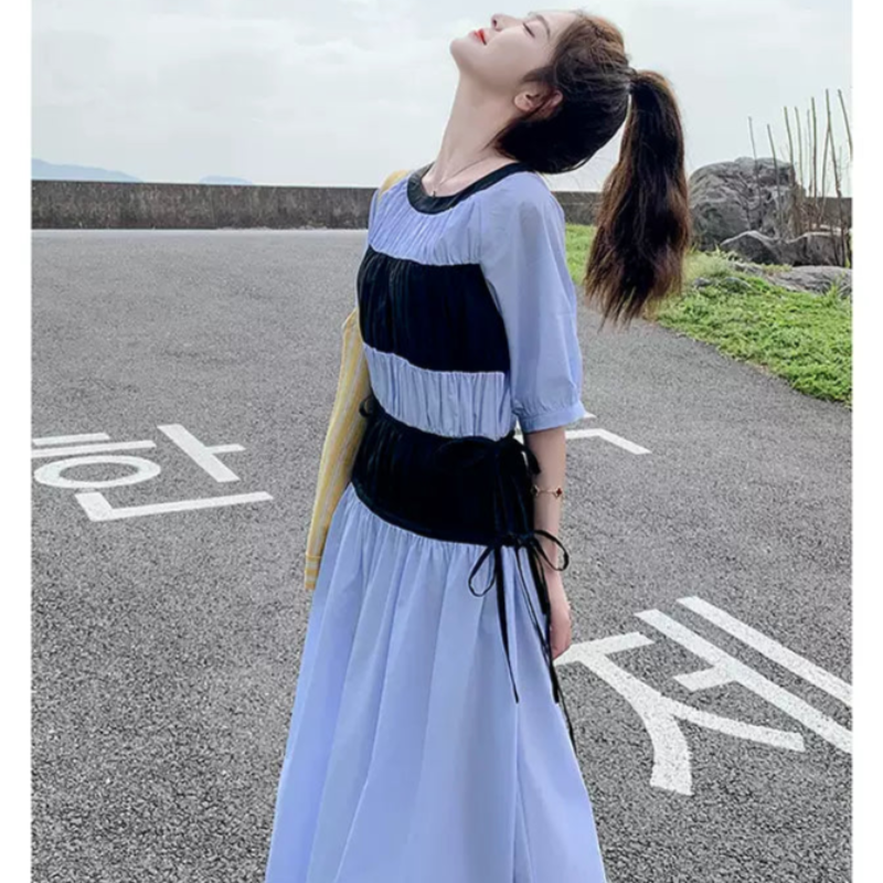 配色パッチワークワンピース