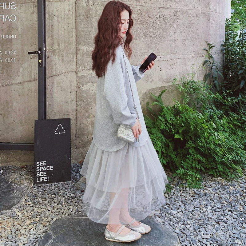 チュールドッキングスウェットワンピース