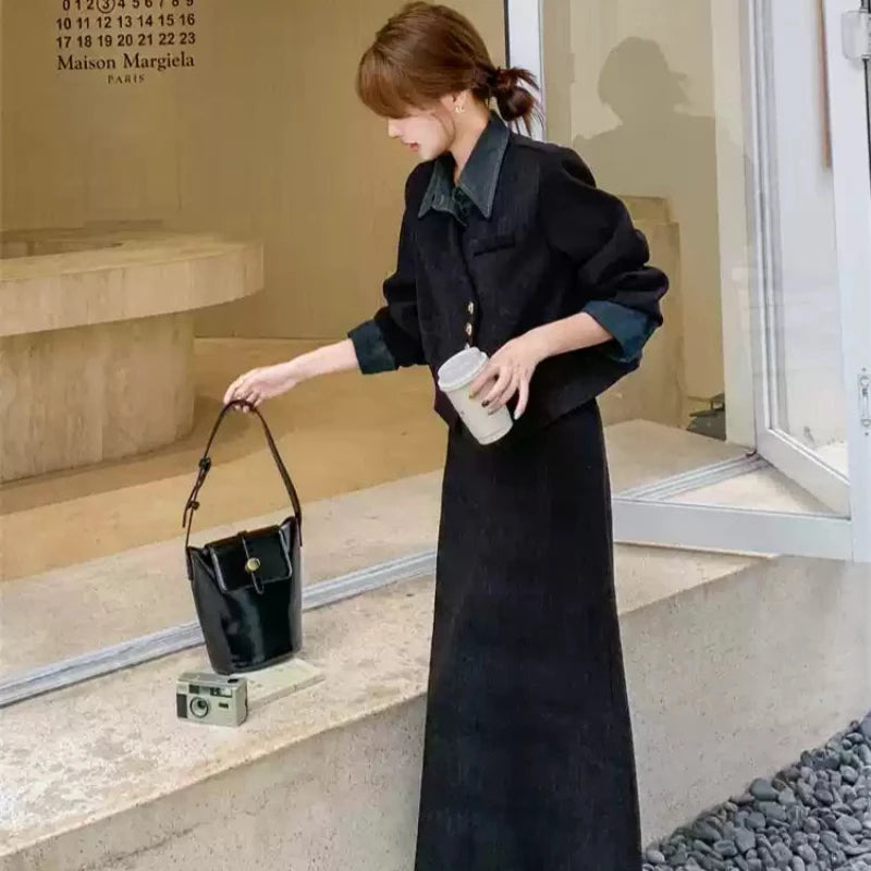 コーデュロイフェイクジャケット×スカートセットアップ