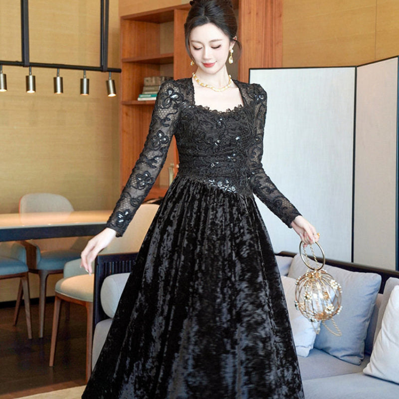 スクエアネック ベルベットドレス(2colors)