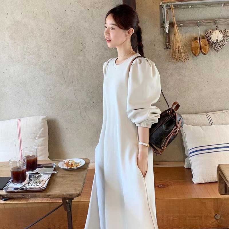 ボリューム袖Aラインワンピース(3colors)