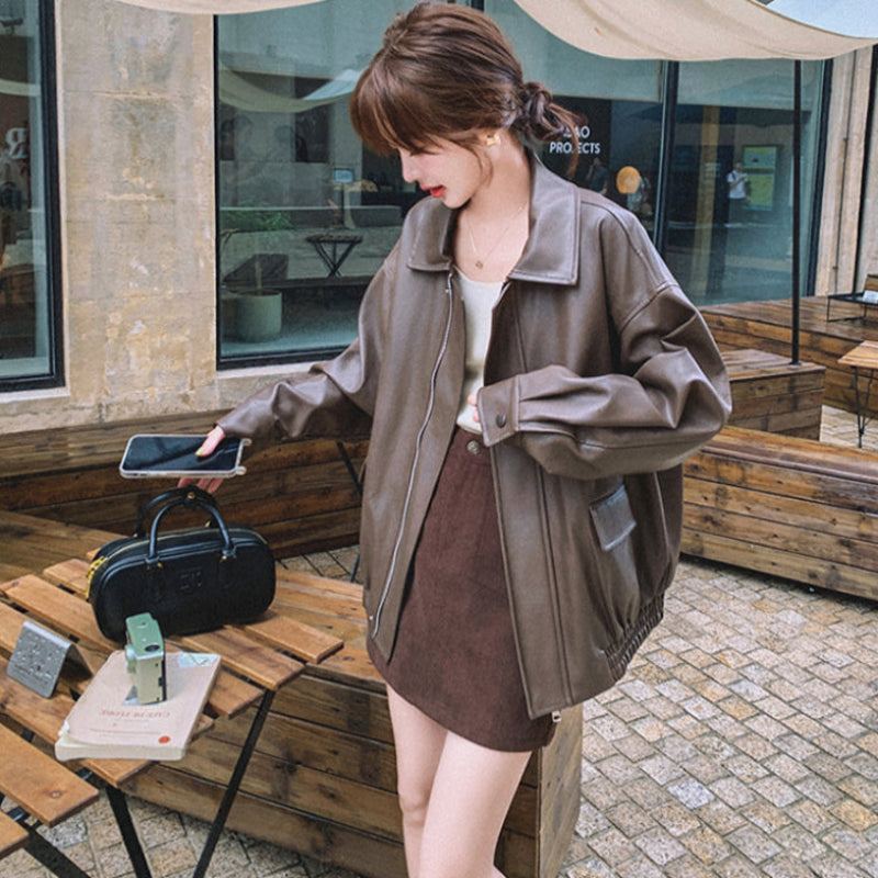 オーバーサイズフェイクレザージャケット(2colors)