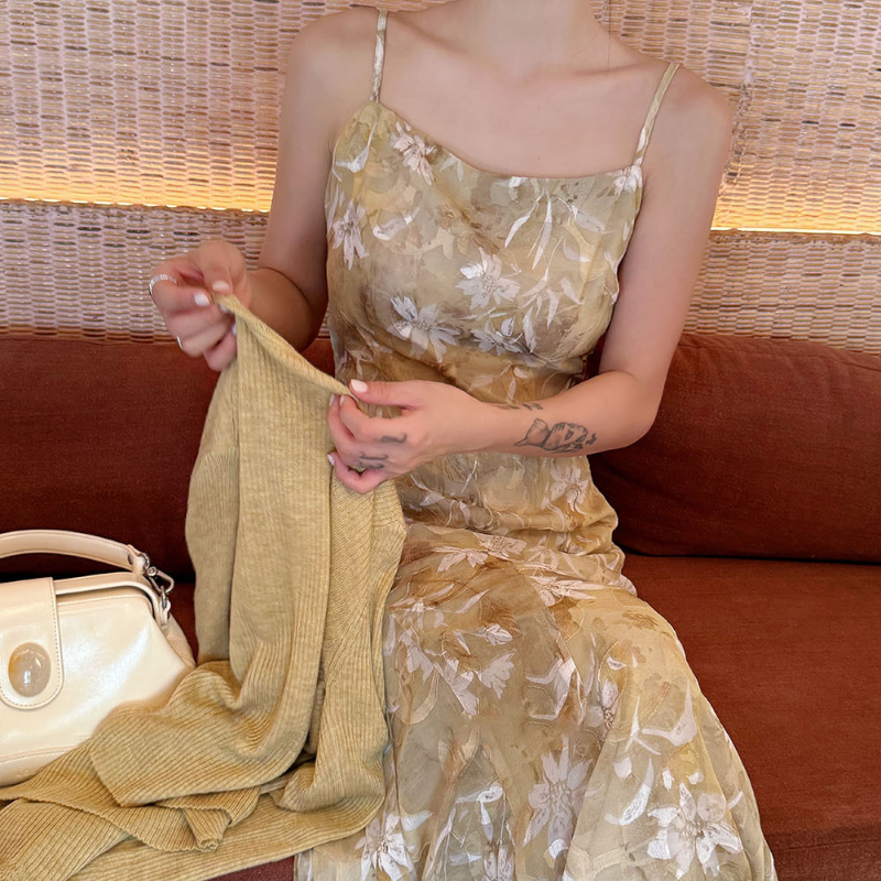 アートフラワーキャミソールワンピース(2colors)