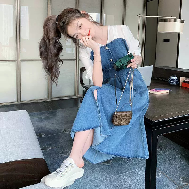 カットソードッキングデニムワンピース